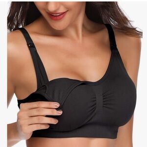 Lataly Womens Nursing Bra Wirefree Breastfeeding Maternity XXXL‎ black